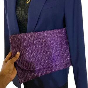 Vintage oversized purple straw purse clutch